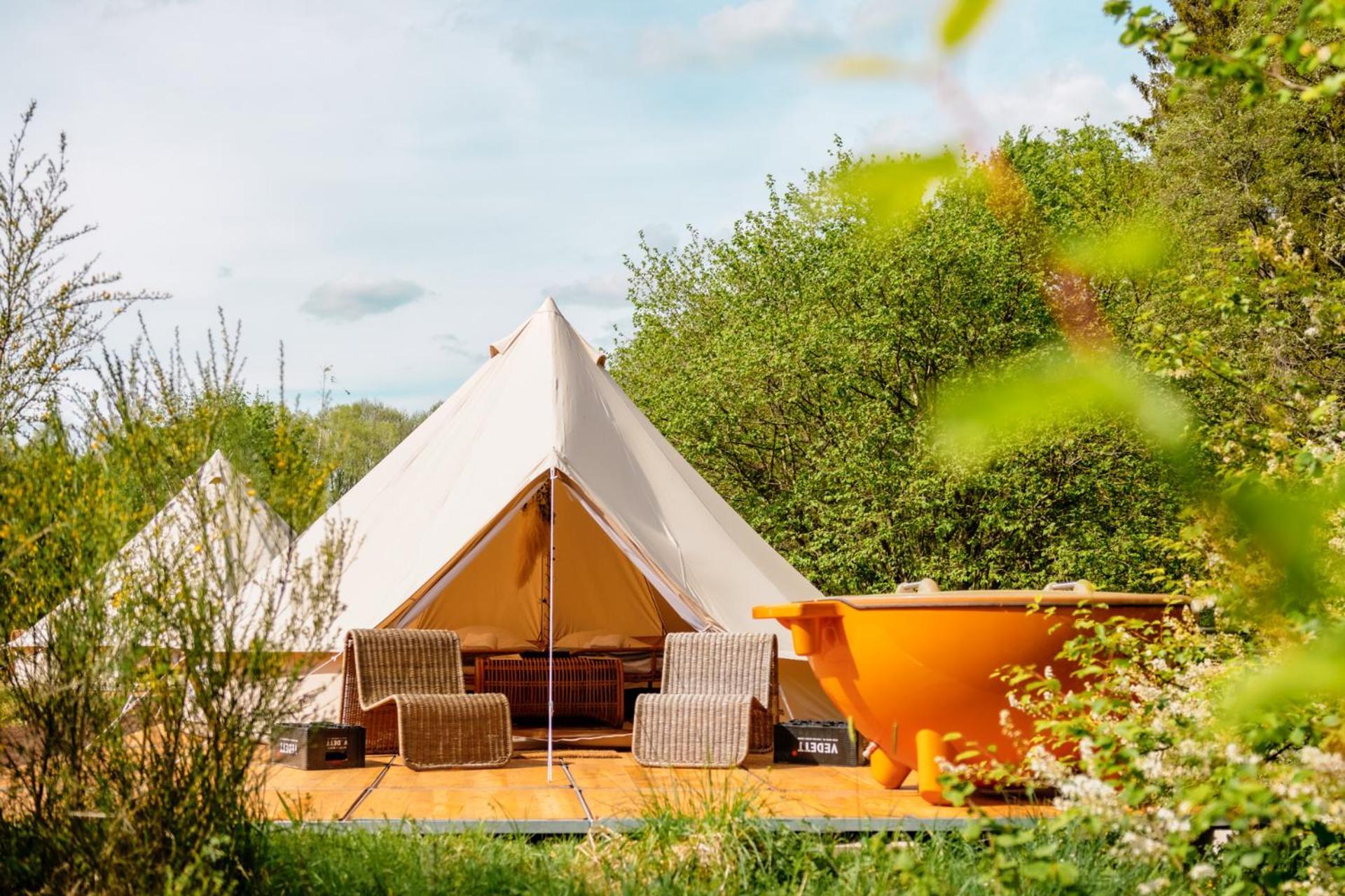 Glamping tent hottub swim