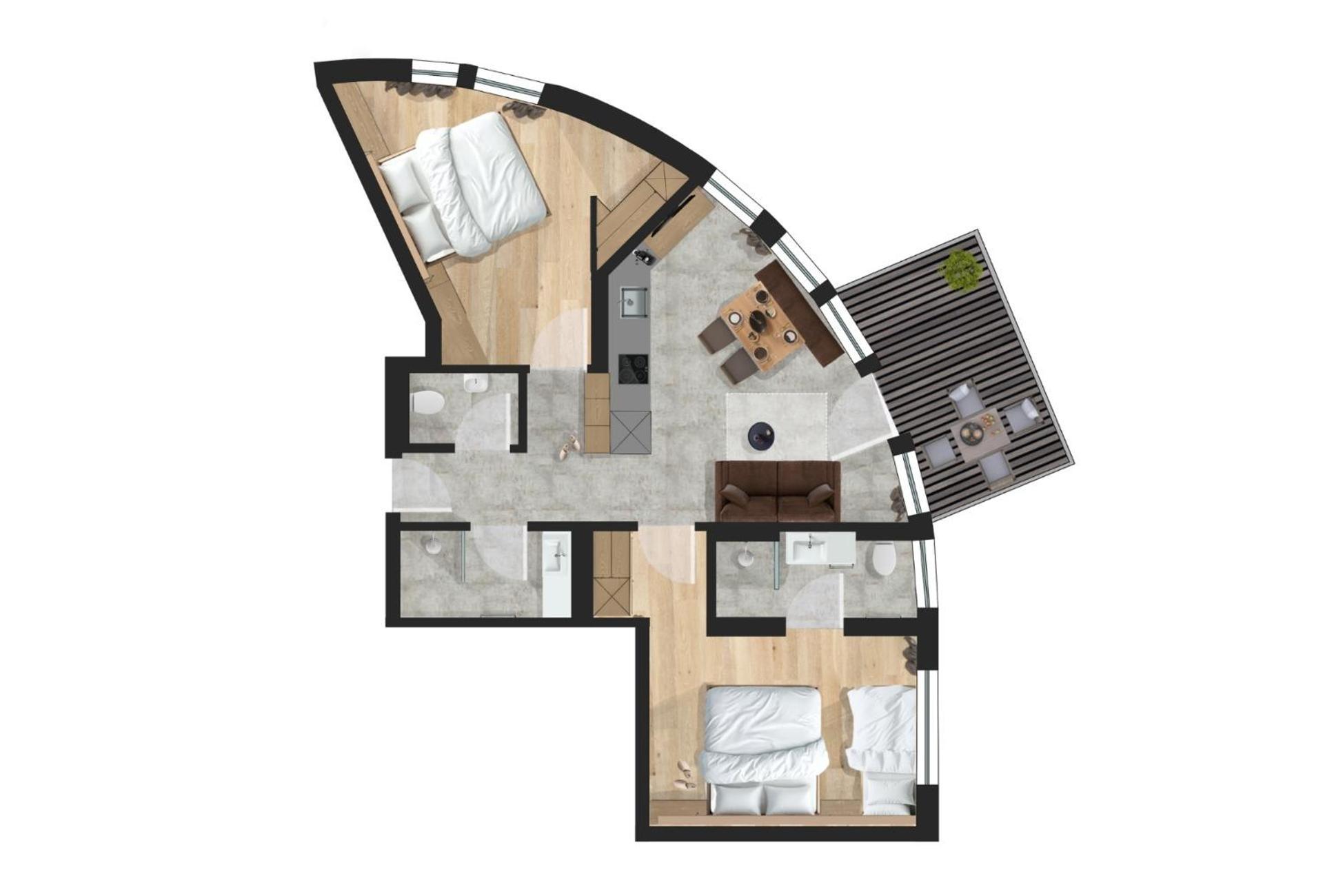 Appartement met 2 Slaapkamers en Uitzicht op de Tuin